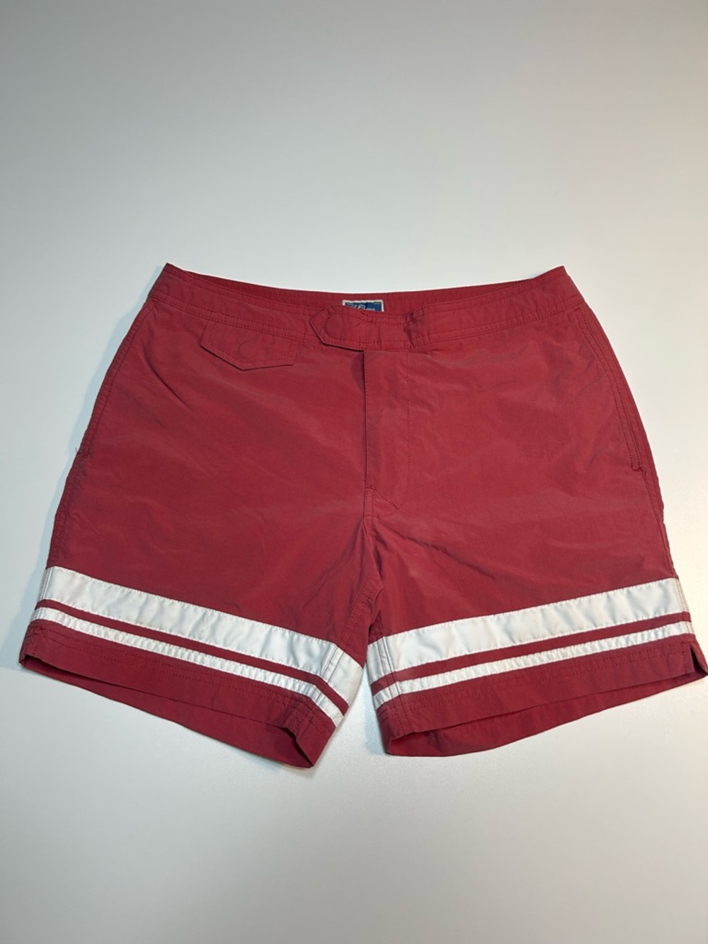 J.Crew 6.5” Tab Swim Shorts Red White Harbor Stripe Board Shorts Retro